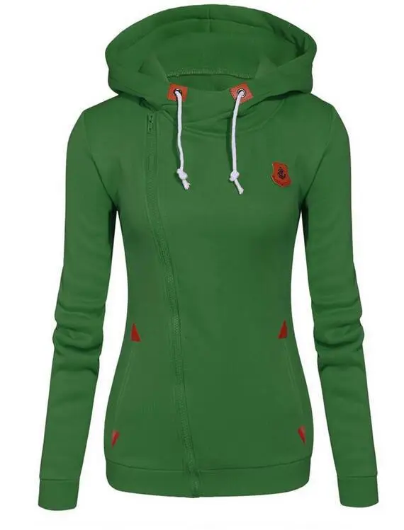 Women Grey Hooded Zipper Sweater with Orange Logo - Image 3