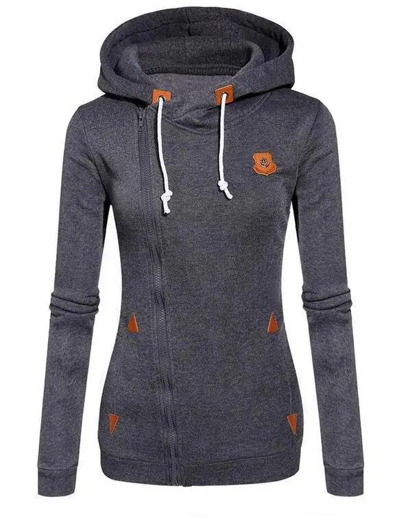 Women Grey Hooded Zipper Sweater with Orange Logo - Image 6