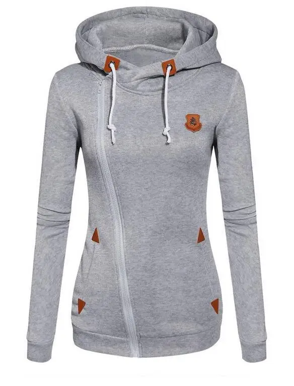 Women Grey Hooded Zipper Sweater with Orange Logo - Image 7