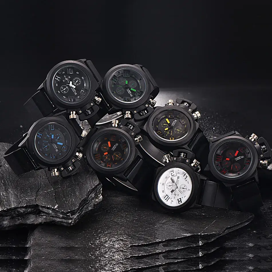 Men's Black Chronograph Watch with Red Buttons - Image 8