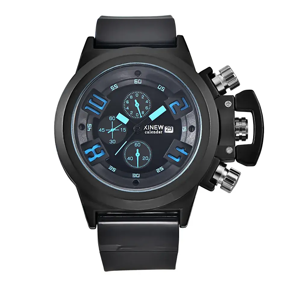 Men's Black Chronograph Watch with Red Buttons - Image 11