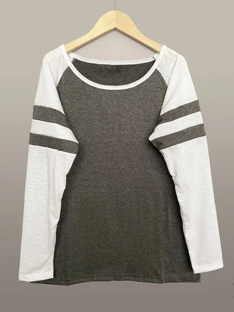 2021 Cross-Border Long Sleeve T-Shirt Red White Stripes - Image 3
