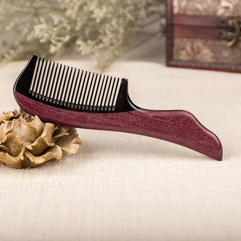 Red Sandalwood Hair Comb with Handle for Styling