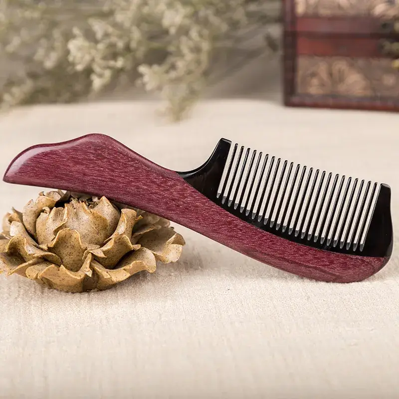 Red Sandalwood Hair Comb with Handle for Styling