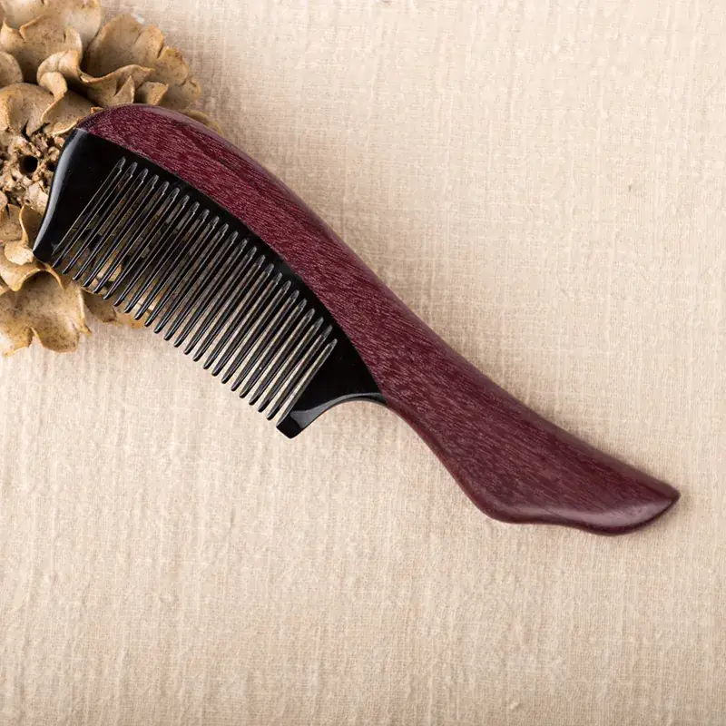 Red Sandalwood Hair Comb with Handle for Styling