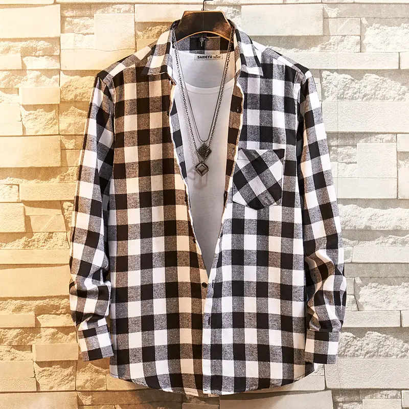 Men's Blue Checkered Flannel Shirt XDM02 - Image 14
