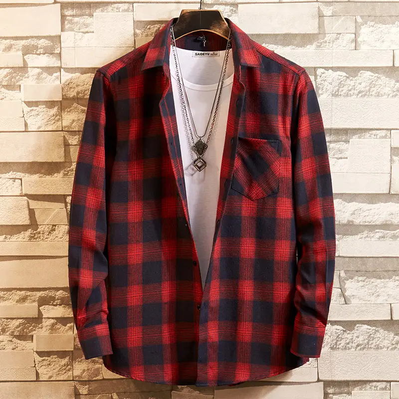 Men's Blue Checkered Flannel Shirt XDM02 - Image 15