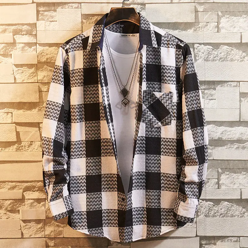 Men's Blue Checkered Flannel Shirt XDM02 - Image 16