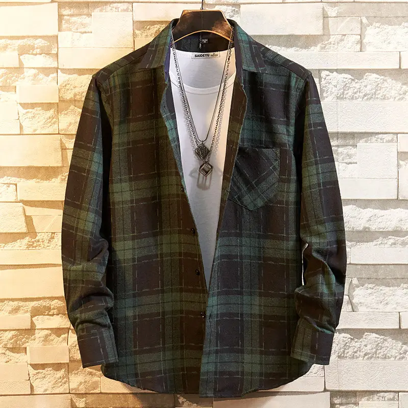 Men's Blue Checkered Flannel Shirt XDM02 - Image 17