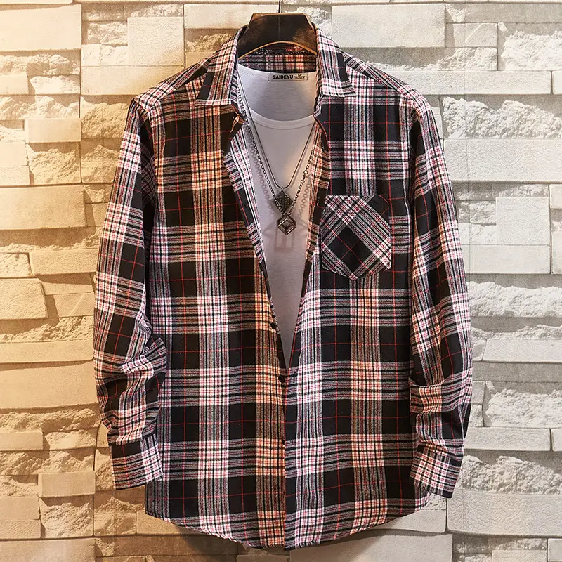 Men's Blue Checkered Flannel Shirt XDM02 - Image 18