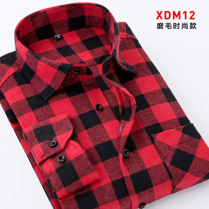 Men's Blue Checkered Flannel Shirt XDM02 - Image 4