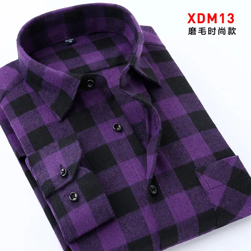 Men's Blue Checkered Flannel Shirt XDM02 - Image 5