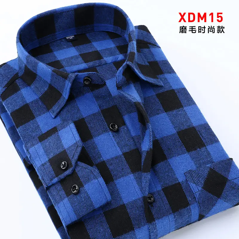 Men's Blue Checkered Flannel Shirt XDM02 - Image 6