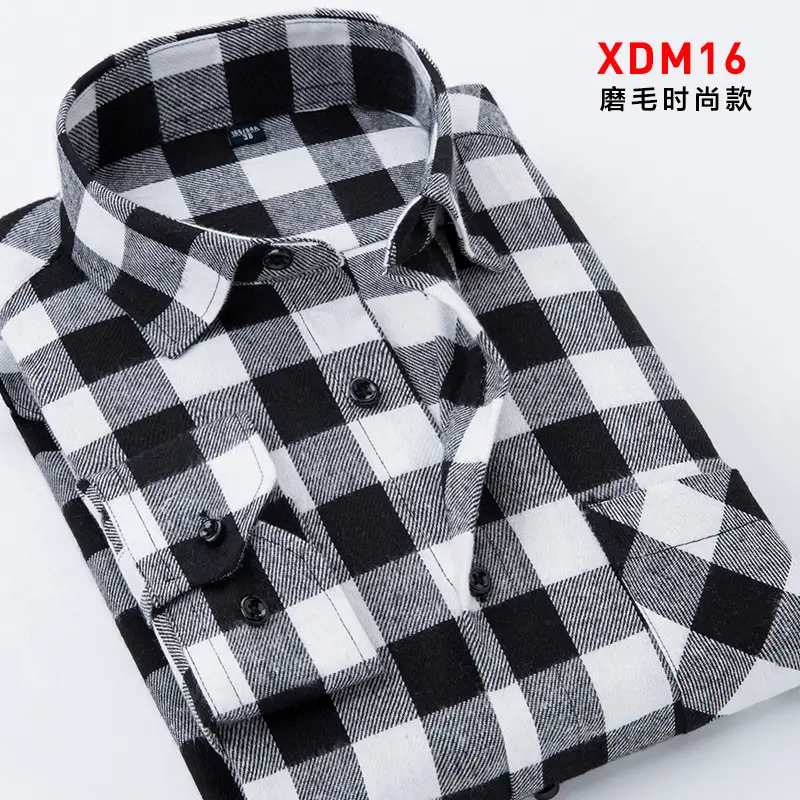 Men's Blue Checkered Flannel Shirt XDM02 - Image 7