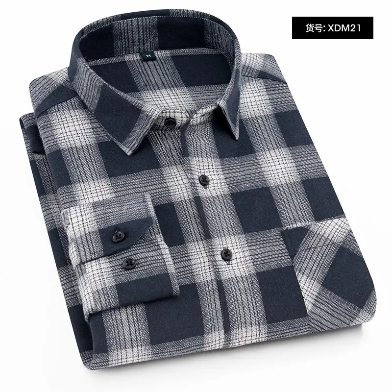 Men's Blue Checkered Flannel Shirt XDM02 - Image 8