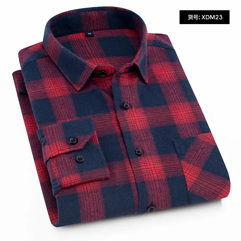 Men's Blue Checkered Flannel Shirt XDM02 - Image 10