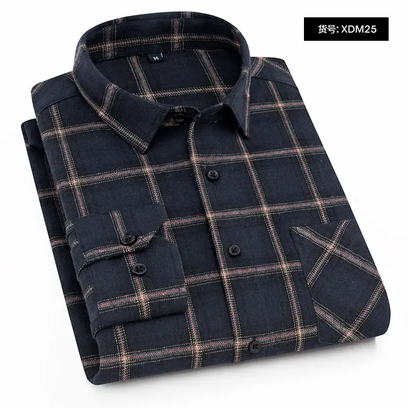 Men's Blue Checkered Flannel Shirt XDM02 - Image 11