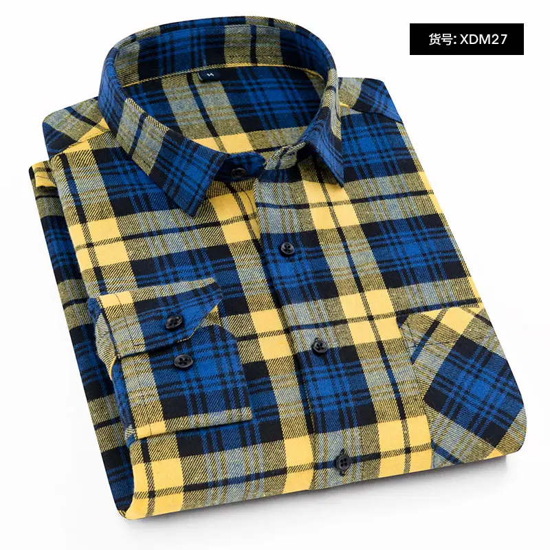 Men's Blue Checkered Flannel Shirt XDM02 - Image 13