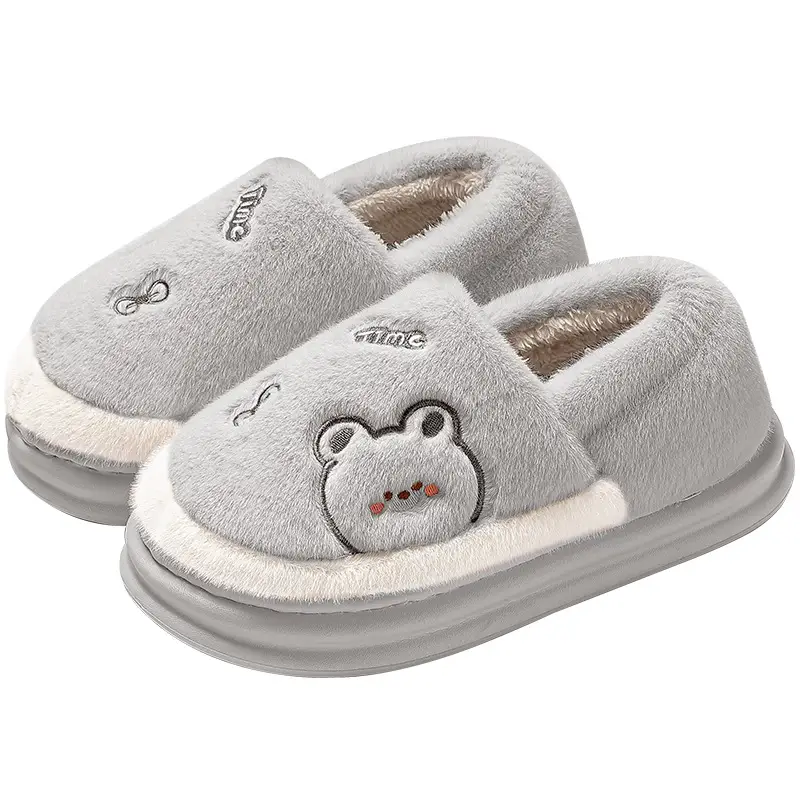 Women's Winter Cartoon Bear Indoor Home Slippers with Heel Cover, Men's Thickened Warm Cotton Shoes for Winter Wholesale - Image 8