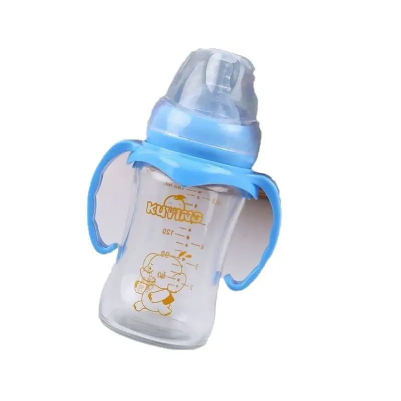 Baby bottle handle glass bottle newborn with straw handle wide caliber glass automatic bottle