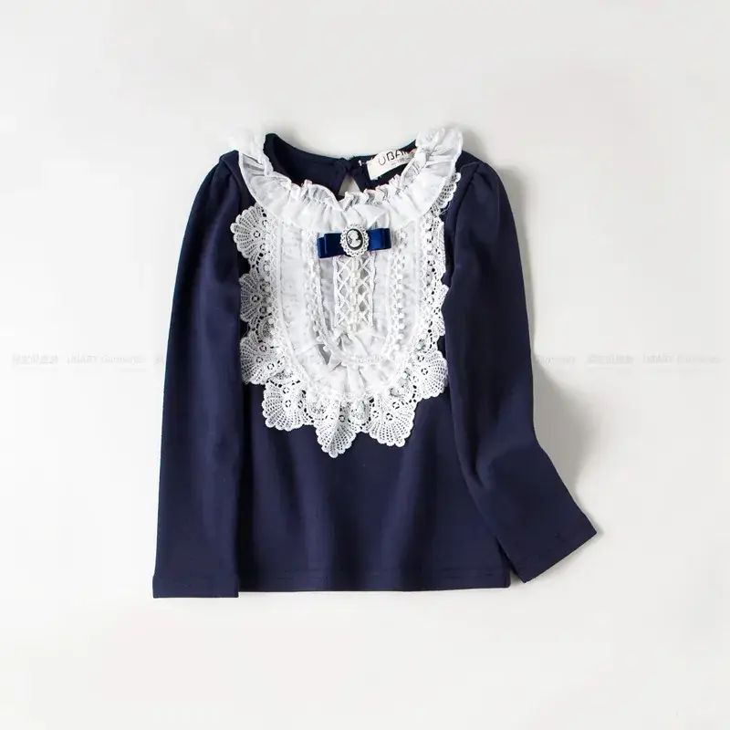 Girls Cotton Lace T-Shirt Pink Round Neck