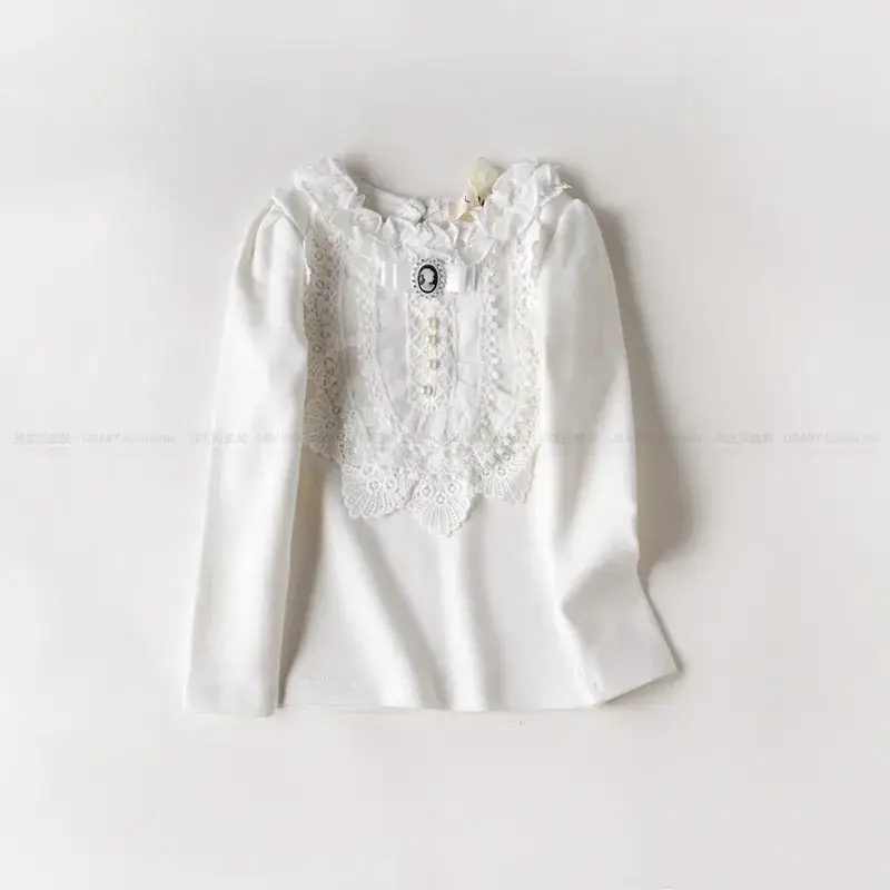 Girls Cotton Lace T-Shirt Pink Round Neck