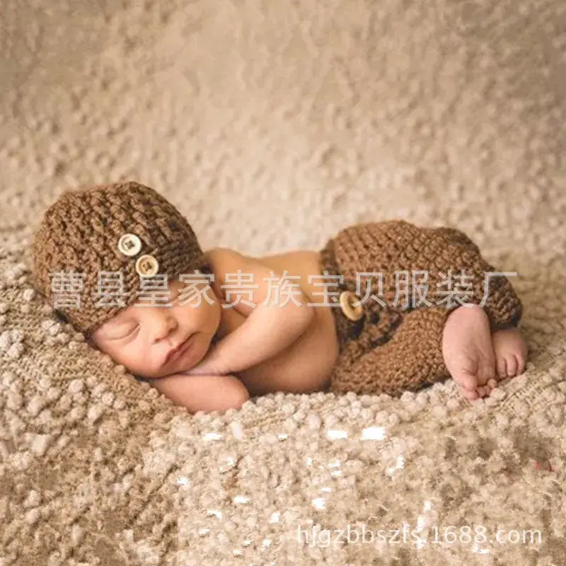 Newborn Knitted Sweater Baby Photo Suit Brown Wool - Image 2