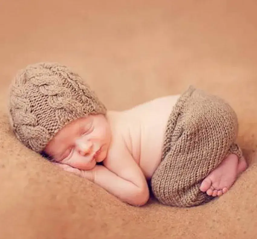 Newborn Knitted Sweater Baby Photo Suit Brown Wool - Image 3