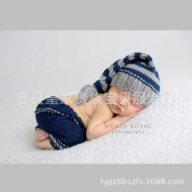 Newborn Knitted Sweater Baby Photo Suit Brown Wool - Image 5