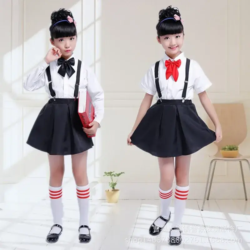Kids Chorus Uniform White Shirt Black Pants with Bow Tie - Image 6