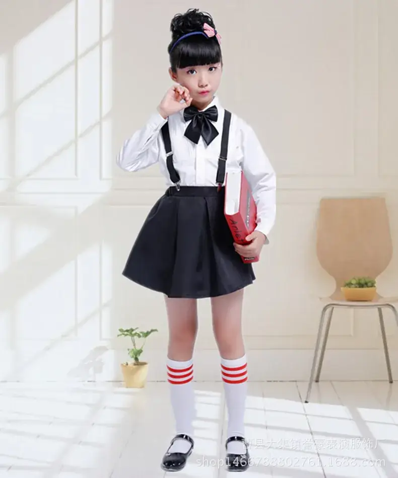 Kids Chorus Uniform White Shirt Black Pants with Bow Tie - Image 7