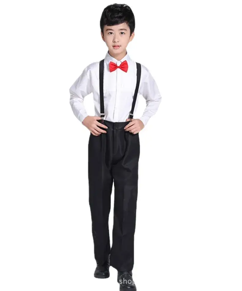Kids Chorus Uniform White Shirt Black Pants with Bow Tie - Image 9