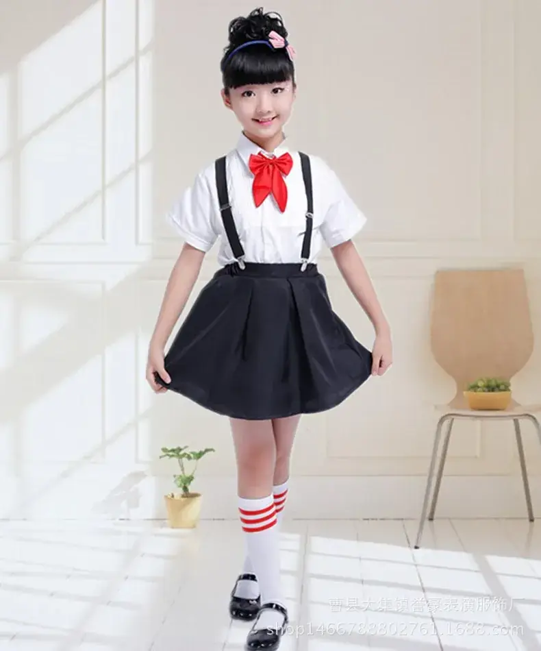 Kids Chorus Uniform White Shirt Black Pants with Bow Tie - Image 3