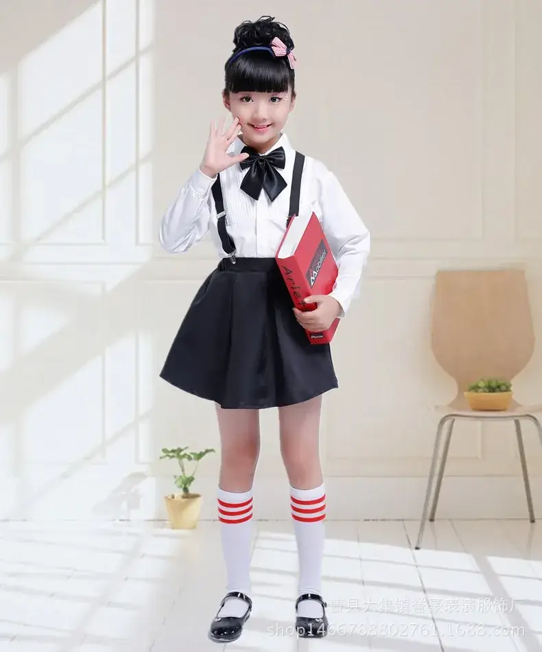 Kids Chorus Uniform White Shirt Black Pants with Bow Tie - Image 4