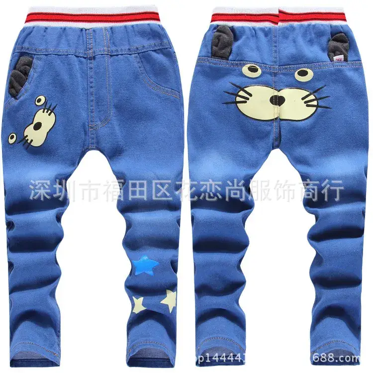 2025 Kids Cotton Jeans Blue Cartoon Print Small Medium - Image 3