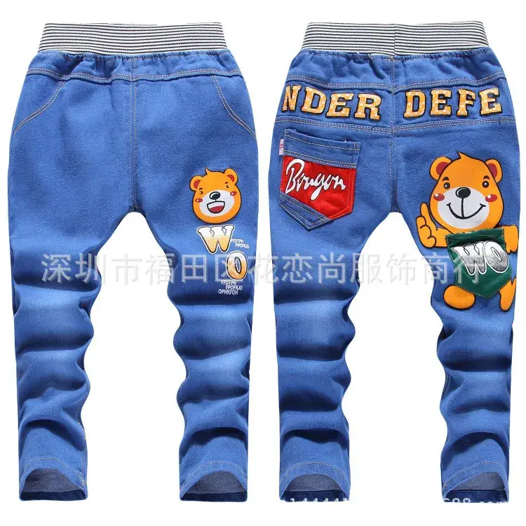 2025 Kids Cotton Jeans Blue Cartoon Print Small Medium - Image 4