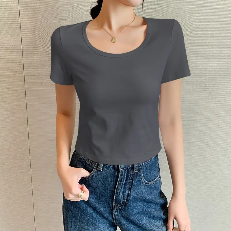 Women White Cotton Round Neck T-Shirt Short Sleeve - Image 8
