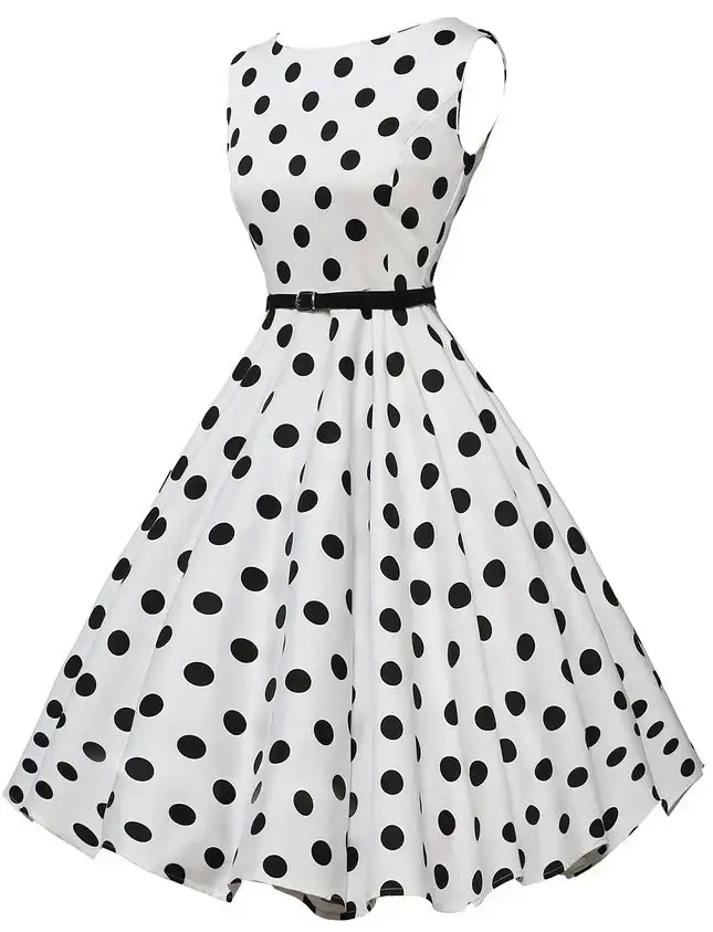 Polka Dot Belted Skirt Dress White Black — feature 4