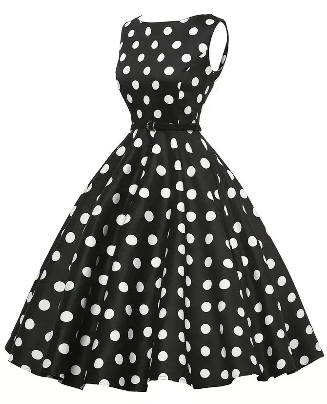 Polka Dot Belted Skirt Dress White Black — feature 5