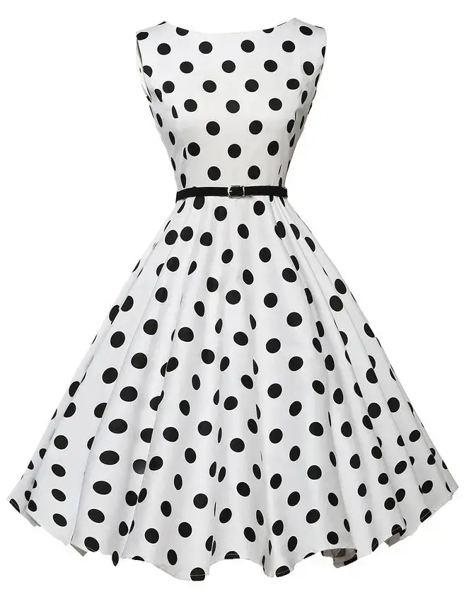 Polka Dot Belted Skirt Dress White Black — feature 6