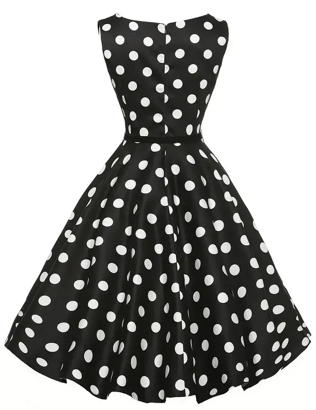 Polka Dot Belted Skirt Dress White Black — feature 7