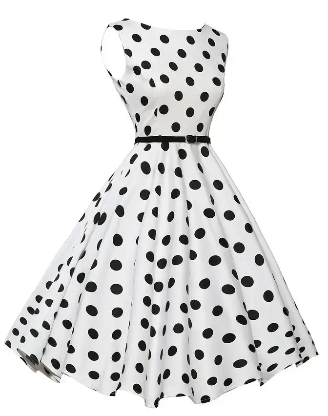 Polka Dot Belted Skirt Dress White Black — feature 8