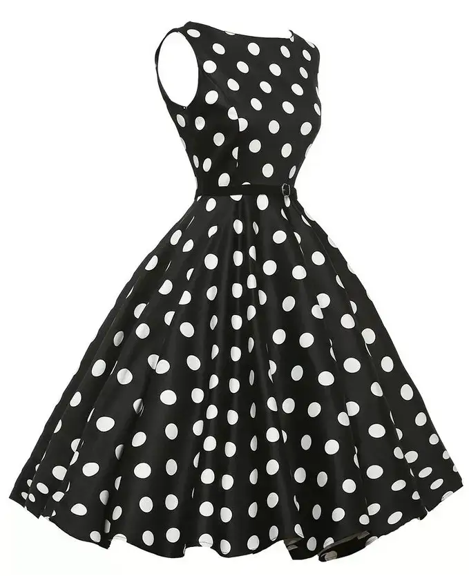 Polka Dot Belted Skirt Dress White Black — feature 9