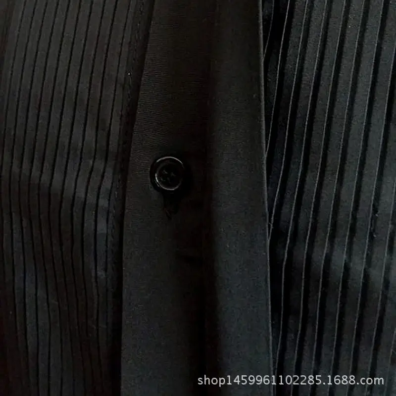 Men Black Long Sleeve Shirt with Red Bow Tie - Image 5