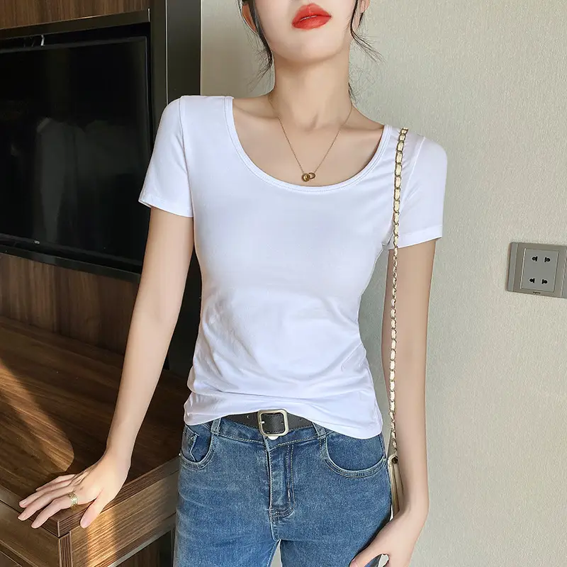 Women Black Slim Fit Short Sleeve T-Shirt - Image 12