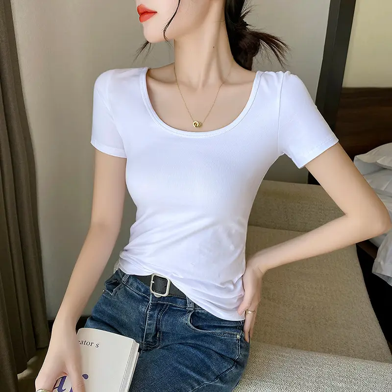 Women Black Slim Fit Short Sleeve T-Shirt - Image 13