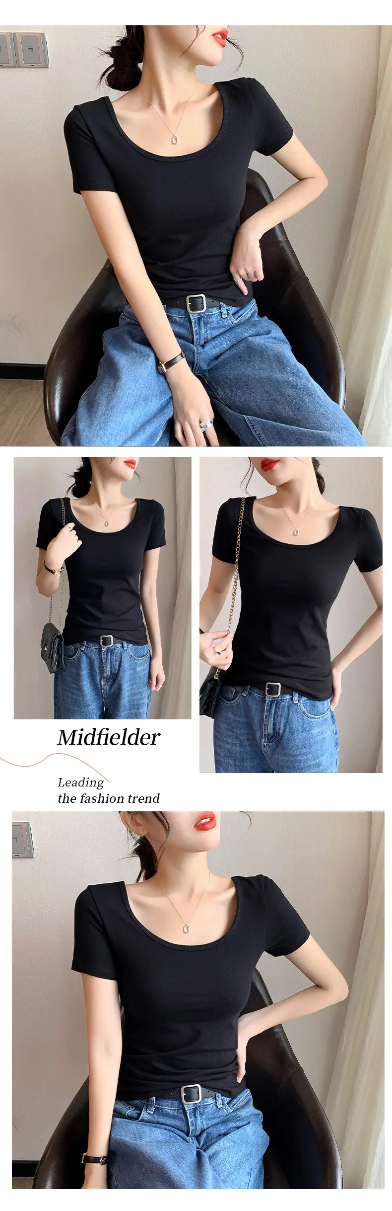 Women Black Slim Fit Short Sleeve T-Shirt — feature 10