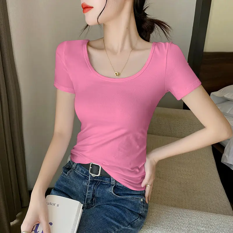 Women Black Slim Fit Short Sleeve T-Shirt - Image 7