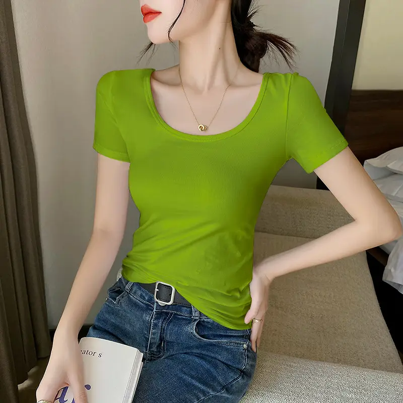 Women Black Slim Fit Short Sleeve T-Shirt - Image 8