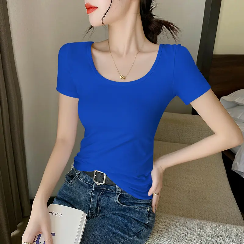 Women Black Slim Fit Short Sleeve T-Shirt - Image 9